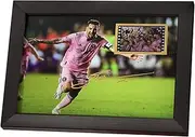 veratwo Signed Soccer Ball Messi Poster Framed Photo Gift 8x6 Inches,with 1x 35mm Miami Messi Film Display,Cool Soccer Memorabilia Gifts for LionMessi Fans, Black