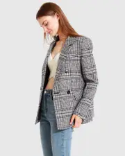 [Belle & Bloom] Piccadilly Wool Blend Plaid Blazer - Grey