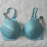 Secret Treasures NWT Blue Lace Push Up Bra Underwire Bonded Back Women’s Sz 38D