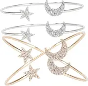 [Minkissy] Elegant Moon Star Bangle Bracelets for Women Pcs Fashion Cuffs Easy Adjustable Closure
