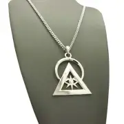 Silver Plated illuminati Pyramid Pendant & 3mm 24" Miami Cuban Chain Necklace