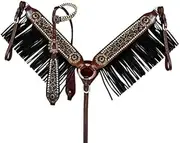 Showman Leather Headstall & Breast Collar Set w/Cheetah Print & Fringe