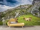 3D Yak Mountains Grass Sky Clouds Self-adhesive Removeable Wallpaper Wall Mural