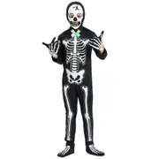 Kids Halloween Skeleton Glow In The Dark Cosplay Jumpsuit Costume With Gloves Gifts - 5-6 Years