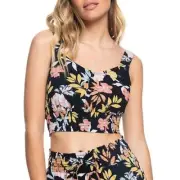 NWT Roxy Sea Fog Button Front Floral Cropped Top Women's Size Small