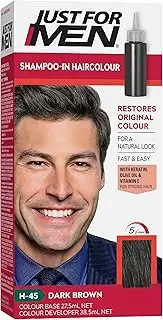 Just For Men Shampoo-In Colour, Grey Hair Dye For Men, Various Shades, Restores Original Colour For A Natural Look - Dark Brown, H-45