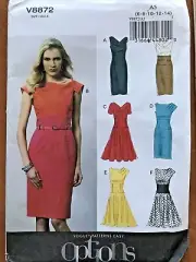 Vogue V8872 Sewing Pattern Size 6 to 14 Misses' Dress Uncut New & FF
