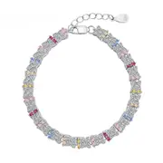 ANYCO Bracelet Fine Jewelry Multi-Color S925 Silver Rainbow 5A Cz Cubic Zirconia Stone Diamond Tennis Chain Bracelets Women