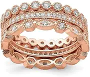 [JewelryWeb] 925 Sterling Silver Rose tone CZ Simulated Diamond Set Of 3 Eternity Rings Size 8-Eternity Ring for Women
