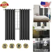 Room Darkening Blackout Curtains with Grommets - Set of 2 Panels, Dark Grey