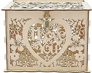Fdit Vintage Wedding Card Box with Lock, DIY Wooden Money Box Holder Money Home Party Wedding