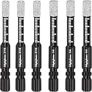 Larouoba 6pc Dry Diamond Drill Bits Set，3pc 3/16’’ 5mm & 3pc 1/4’’ 6mm Hex Shank Core Drill Bit Brazed with Cooling Wax for Porcelain Tile Ceramic Concrete Granite Marble Hard Materials (not for Wood).