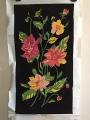 Vintage Flower Floral Needlepoint Tapestry Canvas Velvet Background Unworked