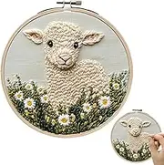 Sheep Pattern Punch Embroidery Kit – Complete Needlework Kit | Punch Needle Craft Set with Fabric, Threader, Hoop & Yarn, Beginner-Friendly Arts and Crafts Kit for Hand Embroidery Projects