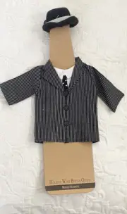 World market wine bottle outfit holiday Pin Stiped Suit Tie Hat Black White