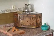 Walnut Wood Corner Bread Box Countertop Rustic Hand Carved Traditional Bread Bin
