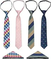 [BELLUNO] Boy's Pre-tied Necktie and Pocket Square Set, Hook and Loop Small Ties for Toddlers and Teens, 2-Sizes