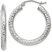 [JewelryWeb] 14k White Gold Hollow Polished Sparkle Cut 3mm Round Hoop Earrings 25x25mm-Hoop Earring for Women