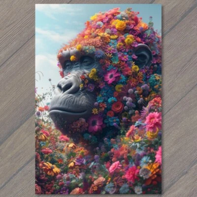 4x6" Gorilla Covered Flowers Cute Colorful Unreal Strange Big Fun Unusual