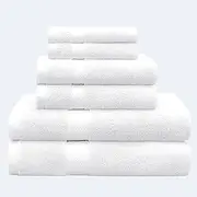 LINENOVA 100% Combed Cotton 650GSM Bath Towel Set of 6 - Includes 2 Bath Towels, 2 Hand Towels, 2 Face Washers, Super Soft Highly Absorbent Towels for Bathroom, Gym, Hotel - White