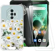 ESACMOT Daisy Flowers Pattern Case Compatible with Blackview BV6600 + [2 Pack] Screen Protector Tempered Glass, Shockproof Case Cover for Blackview BV6600 Pro (5.7 inch)