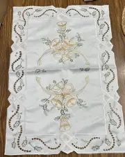 Elegant Vintage Table Runner Placemat Christmas Bells Gold Green NOS 22” X 16”