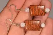 *ZEBRA STONE* Earrings 4.7cm 6.9g Rainbow Moonstone, Energy Stamina Endurance