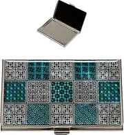 [February Mountain] Mother of Pearl Business Card Holder Traditional Korea Gift Slim Metal Business Card Holder Credit Card Wallet Pocket RFID Blocking Protection, Multicoloured, Patch