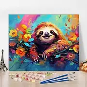 TUMOVO Sloth Paint by Numbers - Animals and Flowers Acrylic Painting Kit With Brushes and Pigment for Home Wall Decor, 16x20 Inch