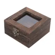 Mipcase Wood Glass Top Jewelry Display Case Accessories Storage, Wooden Jewelry