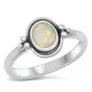 Ring Genuine Solid Sterling Silver 925 White Lab Opal Face Height 10 mm Size 8