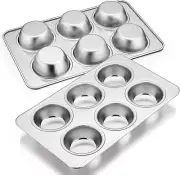 Muffin Pan Set of 2 Stainless Steel Muffin Pan Tin for Baking 6-Cup Metal