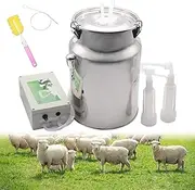 Goat Milking Machine, Vacuum Pulsation Sheep Breast Pump with Stainless Steel Bucket, Rechargeable Milker with Adjustable Suction and Auto-Stop, Sheep Milking Equipment for Farm(10L)