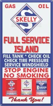 SKELLY GAS STATION FULL SERVICE ISLAND OLD SIGN REMAKE ALUMINUM SIZE OPTIONS