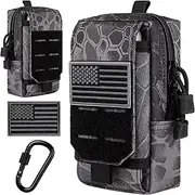 IronSeals Tactical Molle Pouch Multi-Purpose Compact Utility Pouch Waist Belt Phone Holster for iPhone 13 Pro Max/12 Pro Max/12 Pro/12/11 Pro Max/11 Pro/Xs Max, Size L, U.S.A Patch and D-Ring Included