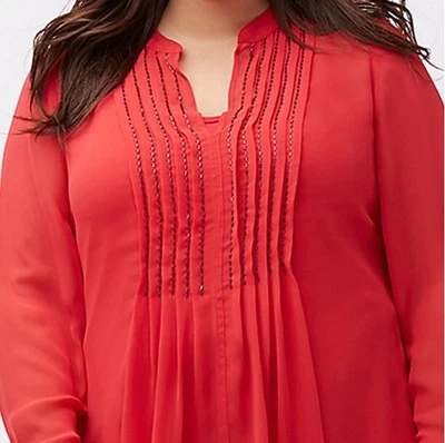 Lane Bryant Sheer Red Embellished Pintuck Tunic Top Blouse Plus 14/16 18/20 NWT