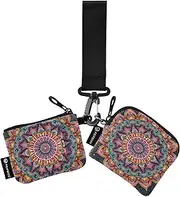 [XYMZR] Mandala Orange Purple Mini Zip Around Wristlet keychain Wallet for Women Personalized Pattern Detachable Dual Pouch Wristlet Portable Wallet Phone Coin Purse, Multi-colored, One Size