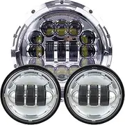 Motorcycle Headlight 7 inch LED Motorcycle Headlight Hi/low Beam with DRL 30W Fog lamp 4.5” Auxiliary Lights F