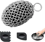 Chainmail Scrubber,Ergonomic Rugby Shape Desigs Cast Iron Cleaner Scrubber for Pan Pot Grill-Grill Scrubber Metal Scrub Sponge Skillet, Oven, Griddle, Wok Cleaning Brush