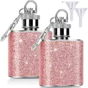 2 Pack Pink Mini Flask with Funnel 1 Oz Mini Hip Glitter Flask Stainless Steel F