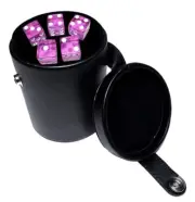 Deluxe Dice Cup w/Storage Compartment + 16mm Orchid Transparent Dice Sealed Box