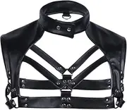 [TiaoBug] Men's Faux Leather Adjustable Body Chest Harness with Choker Neck Press Buttons Costume Clubwear