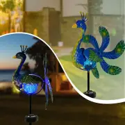 Solar Wind Spinner Peacock Sculpture Color Changing LED Light Outdoor Decoration