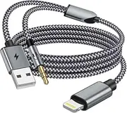 Aux Cord for iPhone [Apple Mfi Certified], 2 in 1 Lightning to 3.5mm Aux Cable with USB A Charge Fit with iPhone 14 13 12 11 XS XR X iPad, Support Car Stereo Speakers Headphone 4FT (Not for Call)