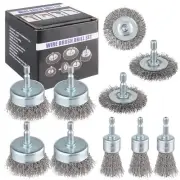 Rocaris 10-Pack Carbon Steel Wire Wheel, Cup, Pen Brush Set with 1/4-Inch Hex