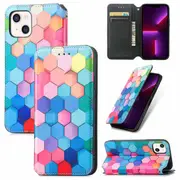 CaseNeo For Apple iPhone 13 Leather Wallet Flip Case With RFID Blocking Credit Card Holder Slots Cover - Colored Squares