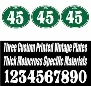 SET OF 3 GREEN DG RACER VINTAGE MOTOCROSS CUSTOM PRINTED OVAL NUMBER PLATE