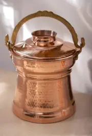 Traditional Yogurt Maker Pot, Turkish Hammered Copper Yogurt Bucket with Lid