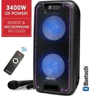 Dolphin SP-210RBT Dual 10" Karaoke Bluetooth Party Speaker with Neon LED Lights