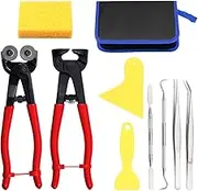 SPEEDWOX 10PCS Mosaic Tools Kit Heavy Duty Glass Mosaic Nippers Tile Cutting Pliers Set with Tweezers Scrapers Double-ended Hook Spatula Sponge Leather Zipper Bag Stained Glass Tools